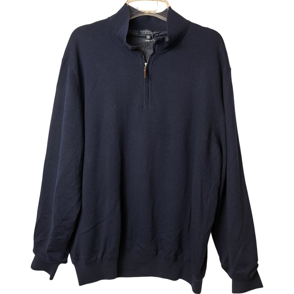 NWT Fairway & Greene Baruffa Merino Wool Wind Sweater 3XL 1/4 Zip Navy Golf